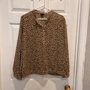 Who What‎ Wear XL Animal Print Long Sleeve Blouse Popover Top